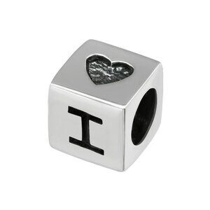 Sterling Silver Square I Love You Charm Bead - Romantic Message